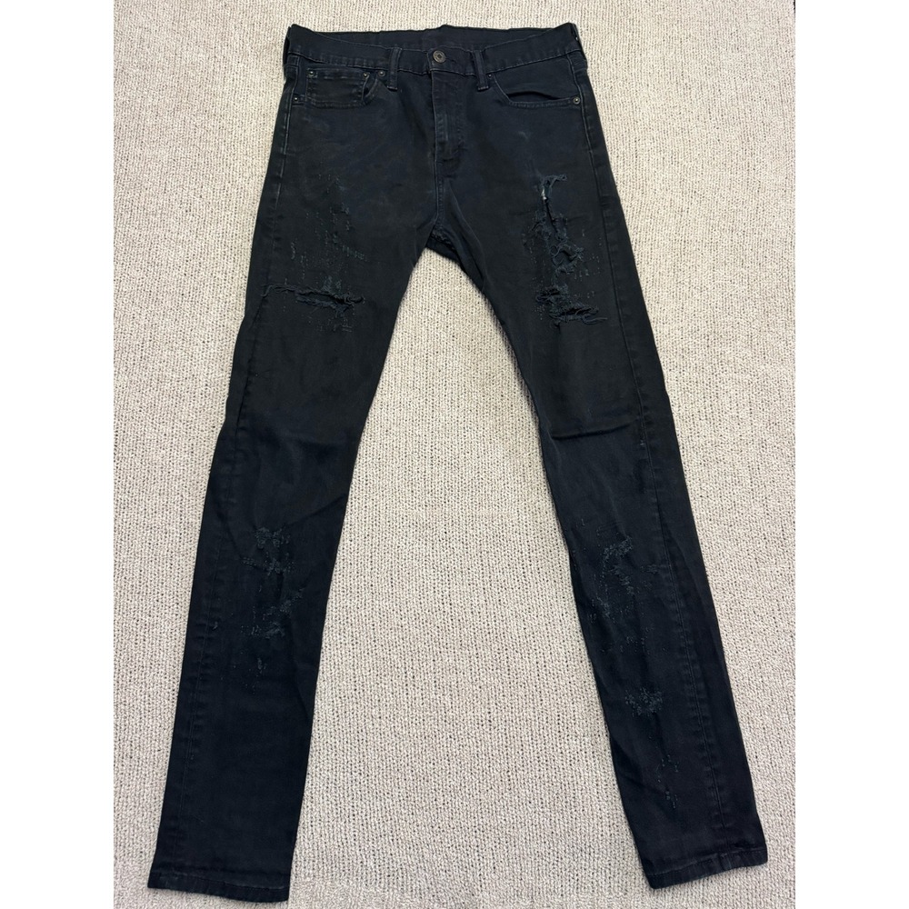 Levis 510 Skinny Jeans Black Distressed Ripped Denim W31 L34 Rainbow Detail
